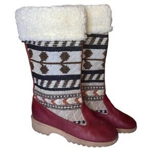 Ms.C Vintage Leather Tapestry Cloth Southwestern Boots Size 6